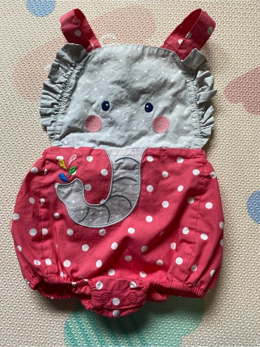 Baby Boden Pink Polka Dot Elephant Romper